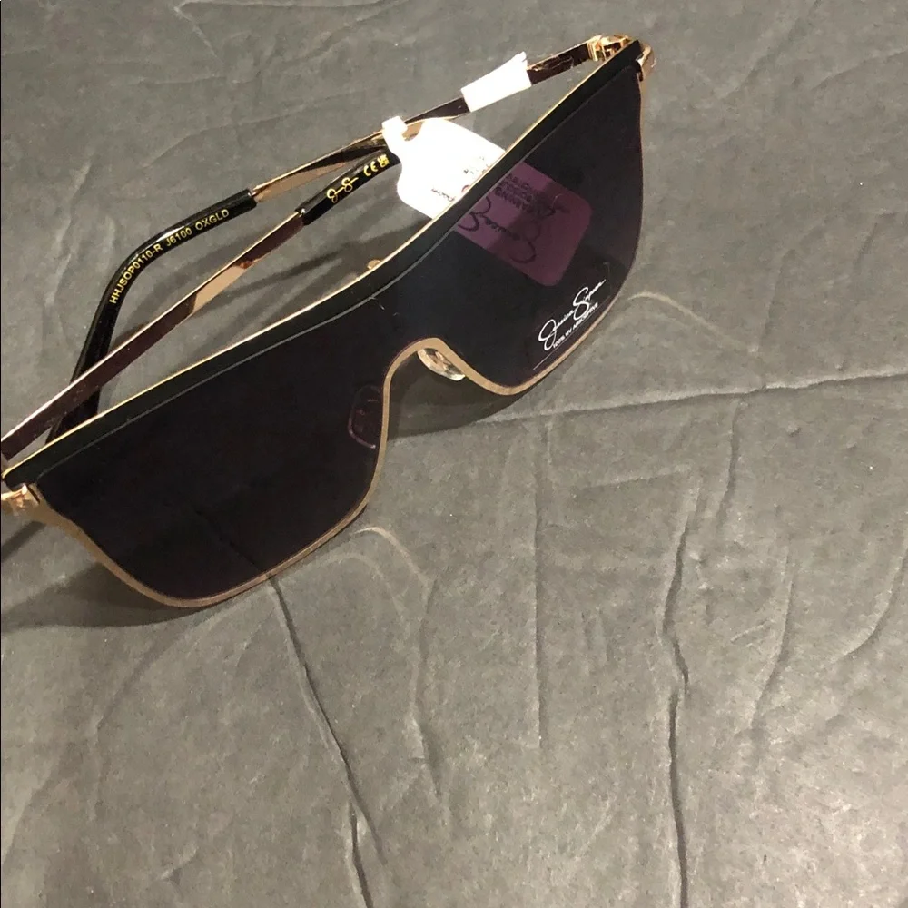 Jesscia Simpson J6100 Flatbrow black gold Metal Square Shield‎ Sunglasses new